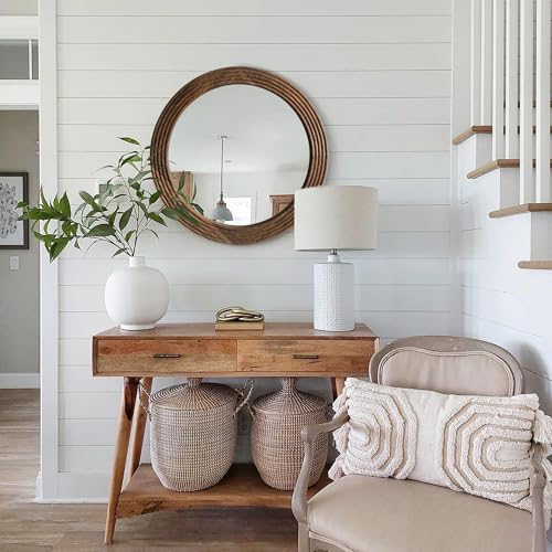 LOSOUR Round Mirror, Farmhouse Decor Solid Wood Frame Wall Circle Mirror, Decorative Mirrors for Bathroom Over Sink, Living Room, Entryway,Bedroom, Entryway, Hallway,Foyer (1, Coffee, 24" L x 24" W) - color: Coffee