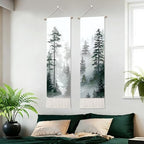 seewan 2 Pack Long Vertical Wall Tapestry, Boho Nature Landscape & Floral Aesthetic Wall Hanging for Bedroom Living Room Home Decor, Long Narrow Art Tapestry with Sunrise Mountain Botanical Designs, 13" × 51" (Foggy Pine Silhouette, 13"Wx51"H, Unframed) -