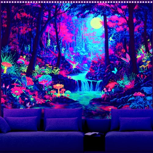 AOHMPT Blacklight Tapestry Glow in the Dark Tapestry Landscape Design 59'' × 51'' Inch Wall Hanging Decor for Bedroom Living Room - color: Landscape, size: 59"L x 51"W
