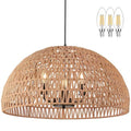 24" Brown Woven Pendant Light Boho Chandelier Dome Rustic Farmhouse Chandelier Wicker Pendant Light Rattan Light Fixture for Dining Room Living Room Bedroom Kitchen Island Foyer(Bulb Incl) - color: 24" Natural
