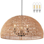 24" Brown Woven Pendant Light Boho Chandelier Dome Rustic Farmhouse Chandelier Wicker Pendant Light Rattan Light Fixture for Dining Room Living Room Bedroom Kitchen Island Foyer(Bulb Incl) - color: 24" Natural