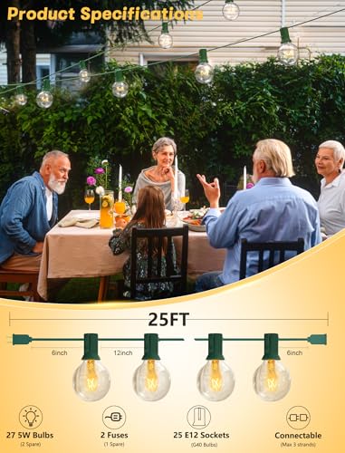 SUNSGNE 25Ft Christmas Round Lights, G40 Globe String Light with 27 Clear Bulbs, UL Certified for Outdoor Indoor Garden Party Wedding Pergola Backyard Patio Xmas Decoration, Green Wire - color: Clear-Green, size: 25 Ft