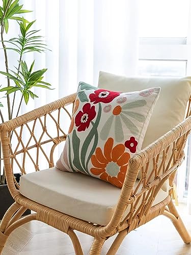 YIcabinet Pack of 2 Throw Pillow Covers,Embroidered Floral Pillow Case Soft Square Decorative Pillowcases for Home Sofa Couch 18x18 Inch - color: White03