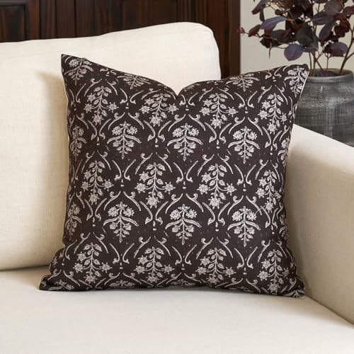 Amor Virisso Floral Pillow Covers 18x18 Inch Farmhouse Block Print Pillow Cover Accent Square Neutral Modern Decorative Throw Pillow Covers for Living Room Couch Bed Sofa Chair, Black - color: Black, size: 18" x 18" (Pack of 1)