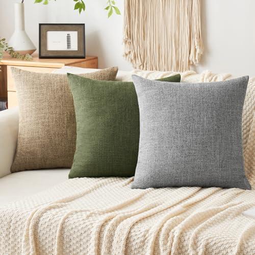 MIULEE Pack of 2 Decorative Linen Burlap Pillow Covers Spring Farmhouse Boho Accent Pillowcases for Sofa Car Couch Bedroom Living Room Decor 18x18 Inch Dark Olive Green - color: Dark Olive Green, size: 18" x 18" (Pack of 2)