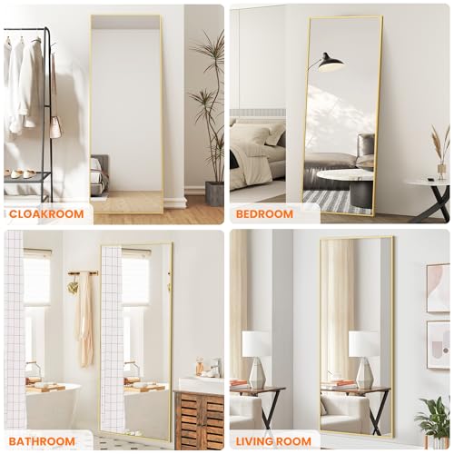 TRAHOME Full Length Standing Mirror, 70"x24" Gold Full Body Mirror with Aluminum Alloy Frame, Free Standing or Wall Mount for Bedroom, Living Room, Dressing Room - color: Gold, size: 70"L x 24"W