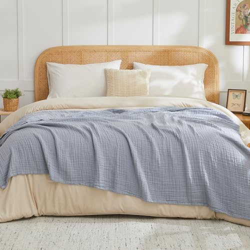 EMME Cotton Muslin Throw Blanket Couch Breathable Gauze Blanket Soft Lightweight Blankets Adults (Dusty Blue, 50"x60") - color: 11 - Dusty Blue, size: Throw (50" x 60")
