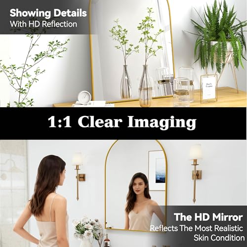 SCWF-GZ 24x36 Arch Mirror Rectangle Full Length Wall Mounted Hanging or Against Wall Metal Aluminum Alloy Frame Dressing Make-up Mirrors for Entryway Bedroom Bathroom Living Room 24 36 inch Gold - color: Gold, size: 36"L x 24"W