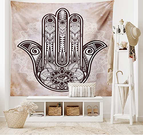 Ambesonne Hamsa Tapestry, Grunge Style Mandala with Evil Eye Mystic Eastern Art Oriental, Wide Wall Hanging for Bedroom Living Room Dorm, 60" X 40", Brown Cream - color: Brown and Cream, size: 60"L x 40"W
