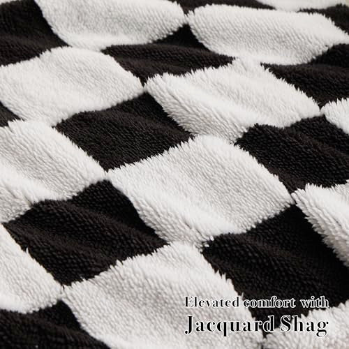 Ohocut Checkered Jacquard Shag Throw Pillow Covers, Pack of 2 Fluffy Black White Cute Decorative Aesthetic Soft Checkered Throw Pillow Cases for Couch Sofa Bedroom,18x18 Inch - color: Black and White, size: 18" x 18" (Pack of 2)