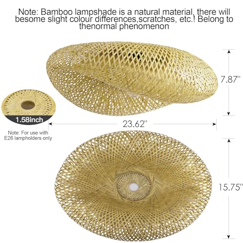 23.62" Bamboo Light Shade,Hand-Woven Bamboo Rattan Hanging Lamp Shade Wicker Chandelier Shade,for Dining Living Bedroom Kitchen Farmhouse 1-Pack - color: Bamboo 23.62 in 1-Pack