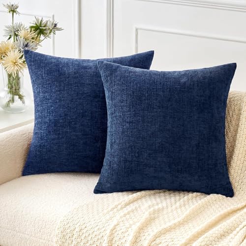 MIULEE Pack of 2 Couch Throw Pillow Covers 16x16 Inch Spring Soft Navy Chenille Pillow Covers for Sofa Living Room Solid Dyed Pillow Cases - color: Navy Blue, size: 16" x 16" (Pack of 2)