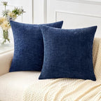 MIULEE Pack of 2 Couch Throw Pillow Covers 16x16 Inch Spring Soft Navy Chenille Pillow Covers for Sofa Living Room Solid Dyed Pillow Cases - color: Navy Blue, size: 16" x 16" (Pack of 2)