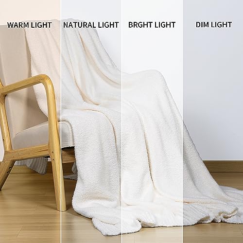 JOOJA Cream White Fuzzy Knitted Blanket, Soft Lightweight Plush Queen Size for Bed, Cozy Nights (90x90) - color: Cream, size: 90x90