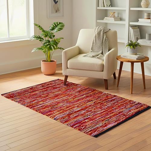 Ramanta Home Cotton Chindi Hand Woven Rug - 3x5 ft Multi Color, Reversible Area Rugs for Living Room, Kitchen, Bedroom, Biodegradable Bohemian Throw Carpet for Hpme & Office Patio - 36x60 Inches - color: Multi Color, size: 3 x 5 feet