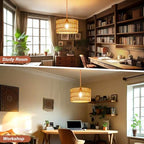 Plug in Pendant Light,Rattan Hanging Lights with Plug in Cord,Handmade Hanging Lamp Plug in,Rattan Light Fixtures Ceiling Hanging for Living Room Bedroom - size: 12.6 Inch-Barrel Shade