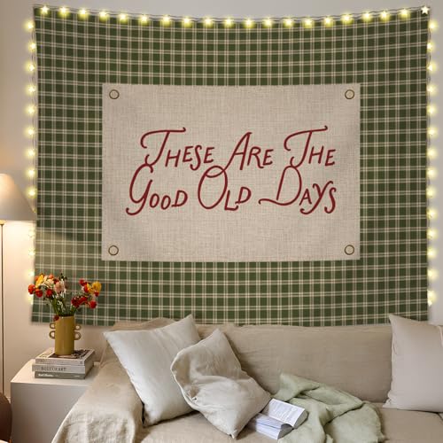 SkyCozy Inspirational Wall Tapestry, Retro Green These Are the Good Old Days Retro Green Gingham Motivational Tapestry for Home Bedroom Living Room Office Dorm Wall Decor, 50x60 Inch - color: 04-These Are the Good Old Days Tapestry
