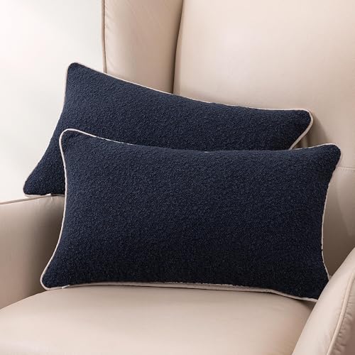 Amazon Basics Boucle Lumbar Throw Pillow Covers for Couch, Living Room, Home Decor with Hidden Zipper, Blue, 12×20in, Pack of 2 - color: Blue, size: 20" x 12" (Pack of 2)