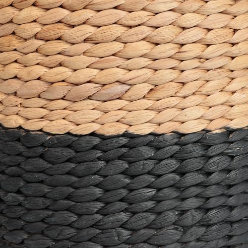 JONATHAN Y Aimee 16" Handwoven Water Hyacinth Round Pouf Ottoman, Bohemian Two-Tone Black and Natural Decorative Footstool for Living Room, Bedroom, Entryway TBL2500A - color: Black/Natural - Two Tone