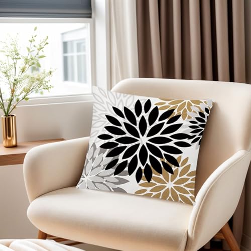 COMMINY Brown Black Pillow Covers 20x20 Set of 6, Daisy Flower Throw Pillow Cover Case Rustic Square Cushion Cover for Sofa Bedroom Living Room Farmhouse Home Decor - color: Brown Black Grey, size: 20" x 20" (Pack of 6)
