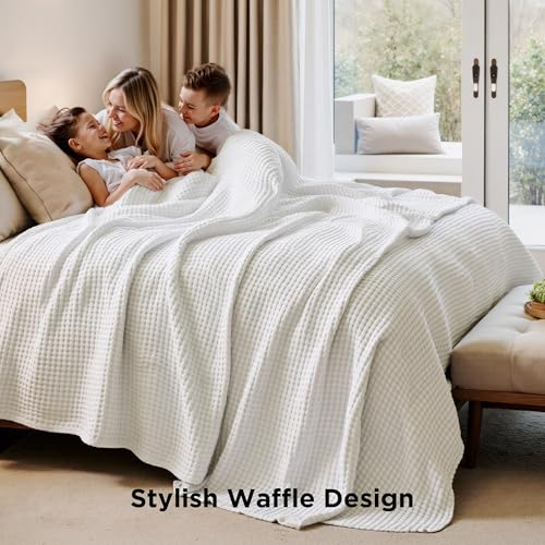 Bedsure Cooling Cotton Waffle Full Size Blanket - Lightweight Breathable Blanket of Rayon Derived from Bamboo for Hot Sleepers, Luxury Throws for Bed, Couch and Sofa, Ivory, 80x90 Inches - color: Ivory, size: Full (80" X 90")