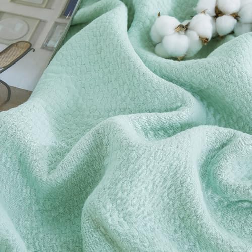 Premium 100% Cotton Blanket – All-Season Soft Breathable Bed Blanket for Queen Size – Lightweight Stylish Textured Throw for Bed– Giftable Cozy Bedding - color: Light Green, size: Queen(80" x 90")