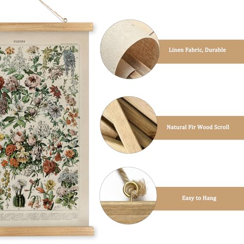 2 Pack Vintage Poster Hanger Frame, Retro Style Wall Decor Art Painting, Patterns are Printed on Linen Without Fading, Living Room Office Classroom Bedroom Playroom Apartment Decor. (Flower) - color: 2 x Wildflower, size: 23"L x 16"W