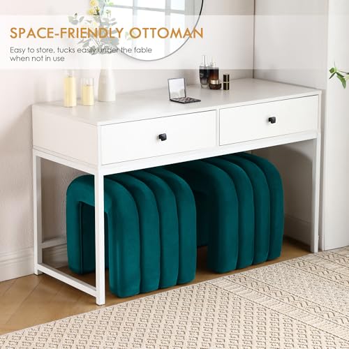 ONEVOG Velvet Pouf Ottoman, Small Ottoman Foot Rest for Couch, 18 Inch Cute Vanity Chairs for Makeup, Living Room Decorative, Sturdy Frame, Upholstered Modern Footrest for Bedroom, Dorm, Teal, 2Pcs - color: Teal