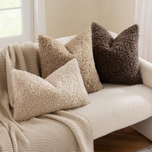 MIULEE Pack of 2 Faux Fur Chocolate Throw Pillow Covers 18x18 Inch Boucle Decorative Sherpa Pillow Covers Fuzzy Accent Soft Sheepskin Fleece for Boho Home Decor Sofa Living Room Couch Bed - color: Chocolate, size: 18" x 18" (Pack of 2)
