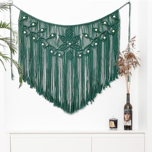Youngeast Home Decor Leaf Shape Macrame Wall Hanging Woven Tapestry Bedroom Curtain Fringe Garland Banner Living Room Wall Decor Dark Green 39X31 inches - color: Dark Green