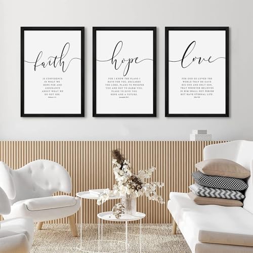 Bible Verses Wall Decor 3 Pieces Scripture Quotes Canvas Wall Art Faith Hope Love Scripture Posters Prints Christian Artwork Pictures for Living Room Bedroom Decoration 12x16 Inch Black Framed - color: Bible Verse Art - One, size: 12x16 Inch Black Framed