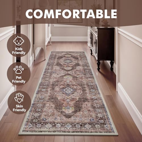 2x6 ft Bedroom Runner Rugs for Hallways Non Slip Hallway Runner Rugs Washable Kitchen Runners Rug Entryway Laundry Room Rug Dresser Runners Long Pink Brown - color: Pink/Caramel, size: 2' x 6' (Runner)