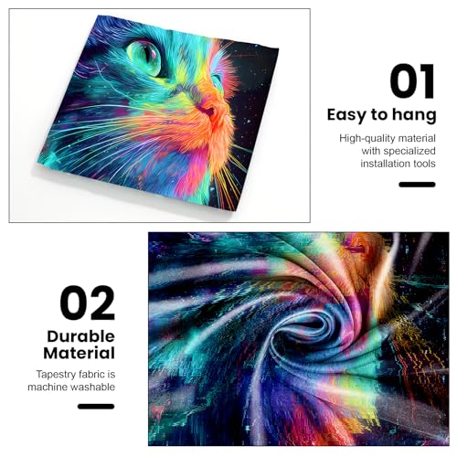 AOHMPT Blacklight Tapestry Glow in the Dark Tapestry Cat Design 59'' × 51'' Inch Wall Hanging Decor for Bedroom Living Room - color: Cat, size: 59"L x 51"W