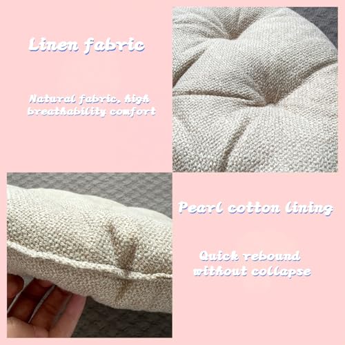 Large Linen Floor Cushions,Round Futon Pillows Japanese Style Tufted Floor Pillows Meditation Cushions for Seating On Pad for Yoga Sofa Balcony(Size:30x30inch,Color:Beige) - color: Beige, size: 75x75cm(30x30inch)
