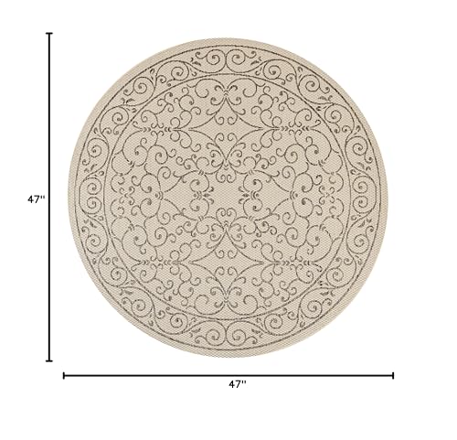 JONATHAN Y Vintage Filigree Indoor Outdoor Round Area Rug 4 Ft Beige/Brown, Charleston Textured Weave for Backyard, Patio, Porch, Easy-Cleaning, High Traffic, Pet-Friendly, Non-Shedding (SMB106A-4R) - color: Beige/Brown, size: 3'11" (Round)