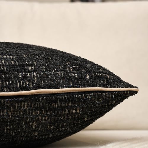 Yangest Chenille Pillow Cover 12 x 20 Inches, Thick Textured Rectangle Throw Pillow Cover Farmhouse Modern Soft Accent Couch Neutral Pillow Cover for Living Room Bedroom, Black - color: Black, size: 20" x 12" (Pack of 1)