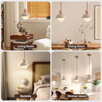 Wabi Sabi Pendant Light Set of 2, Natural Travertine Stone & Wood Hanging Lamp for Kitchen Island, Hallway, Living Room, Bedroom, Dining Room Ceiling Decor (G9 Bulb, 5.9 in Stone Round)