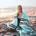 Open Road Goods Mexican Diamond Blanket - XL Heavyweight Yoga Blanket – Handmade in Mexico - Thick Boho Serape Saltillo Style Throw for Beach, Picnic, Home, Camping and More! (Mint & Black) - color: Mint & Black