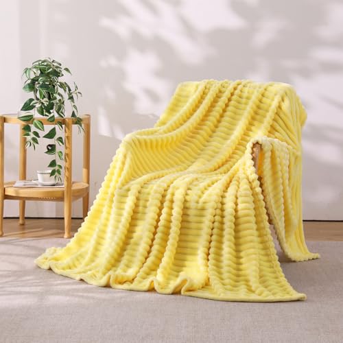 Banana Yellow Throw Blanket for Couch Sofa 5070 inches Striped Fleece Blankets Room Home Decor Lightweight Plush Soft Cozy Gifts for Women Mom Girls - color: Banana Yellow, size: Twin(60"x80")