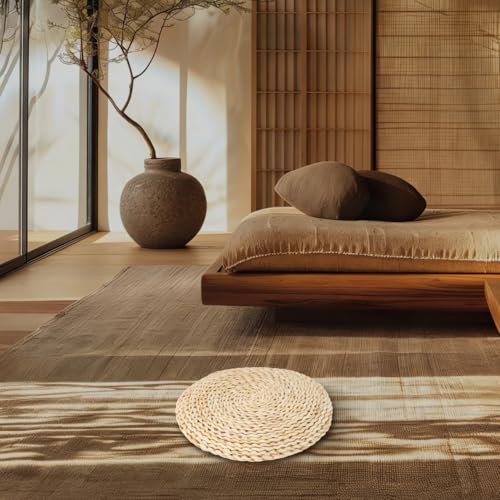 Sewroro Tatami Floor Pillow Round Straw Woven Padded Sitting Cushion Japanese Style Seat Pillow Floor Straw Mat Meditating Furniture Floor Mat for Home Temple 30cm
