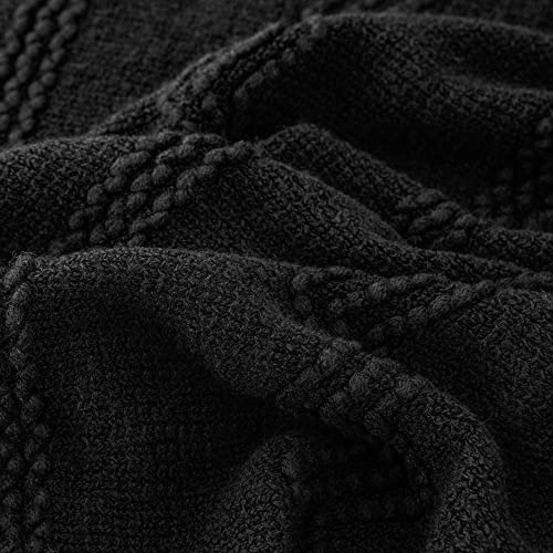 BATTILO HOME Black Throw Blanket with Fringe, Bed Throws for Home Decor, Decorative Black Knit Throw for Couch Sofa, 50"x60" - color: Black, size: 50 x 60 in.