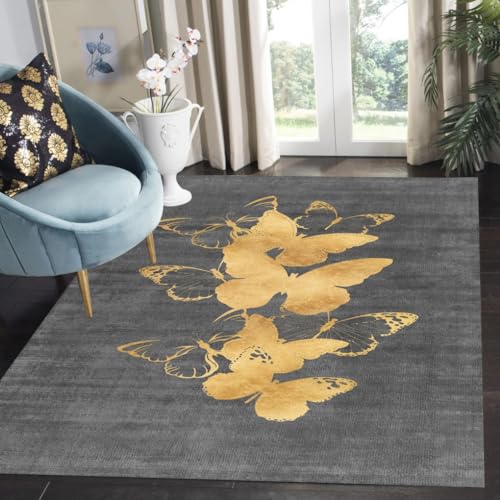 Gold Grey Butterfly Distressed Modern Abstract Area Rug for Livingroom Bedroom Ultra Soft Washable Faux Wool Throw Rug 2x3 Diningroom Indoor Outdoor Carpet - color: G, size: 2x3