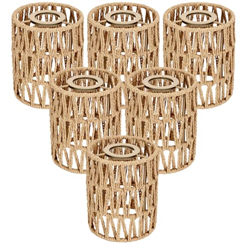6 Pack Boho Lamp Shade for E26 Base, Handwoven Natural Rattan lamp shade, Boho Pendant Light Shades for Living Room, Bedroom, Kitchen Eco-friendly & Stylish Home Decor - size: 6PC