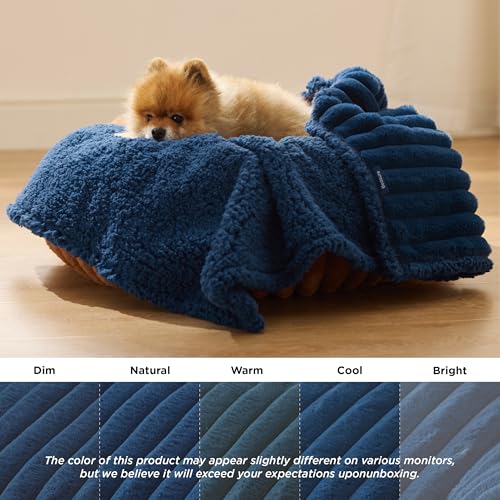 Bedsure ComfyFleece™ Waterproof Dog Blankets for Small Dogs - Soft Puppy Cat Blanket Corduroy Fleece Washable, Cozy Calming Reversible Furniture Protection for Pet Kitten Doggy,25"x35", Navy Blue - color: Night Blue, size: S(25x35")-1pc