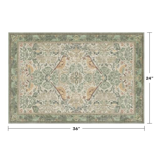 Sage Green Boho Bathroom Rugs - 2x3 Washable Non-Slip Soft Low Pile Area Rug for Entryway, Kitchen, and Decorative Door Mats - Vintage Farmhouse Design with Bird & Botanical Pattern Boho Décor - color: Sage Green, size: 2' x 3' (Rectangular)