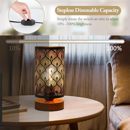 Small Industrial Table Lamps Dimmable, Bedside Lamps for Nightstand,End Table Side Desk lamp with Rustic Black Metal Cage Lampshade for Bedroom, Kids Room Living Room 2700K LED Bulb Included - color: peacock tail