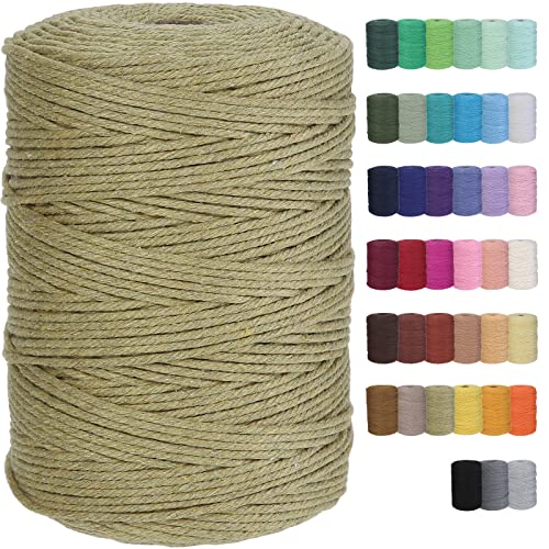 Cotton Macrame Cord 3mm 328yards Natural Colored Macrame Supplies, Soft Craft Cotton Rope for Plant Hanger Wall Hanger Dreamcatcher (Dark Khaki) - color: Dark Khaki, size: 3mmx328Yards