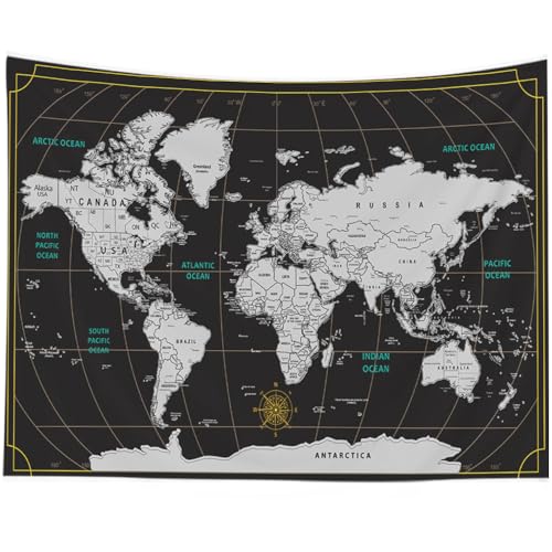 CAPSCEOLL World Map Tapestry Tapestry for Men Wall Hanging Black White Home Décor for Living Room 60X50 Inches - color: Black White 2, size: 60"L x 50"W