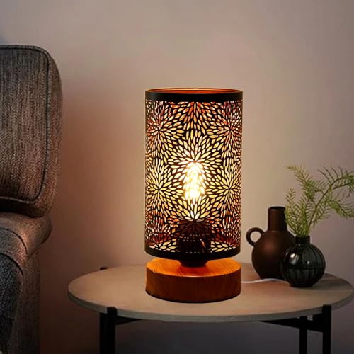 Small Industrial Table Lamps Dimmable, Bedside Lamps for Nightstand,End Table Side Desk lamp with Rustic Black Metal Cage Lampshade for Bedroom, Kids Room Living Room 2700K LED Bulb Included - color: chrysanthemum