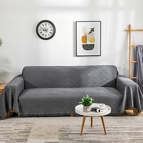 AIVIA Loveseat Cover Sheet Blanket, Cotton Woven Anti Slip Throw Cushion Covers for 2 Seater Couches with Armrest, Living Room Love-Seat Furniture Decor Slipcovers Protector for Dogs Cats - color: Dark Gray, size: 71” x 102”